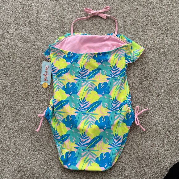 NWT Cat and Jack Tropical Leaf Print Ruffles One Piece Swim Girls XL (14/16) - Picture 4 of 8